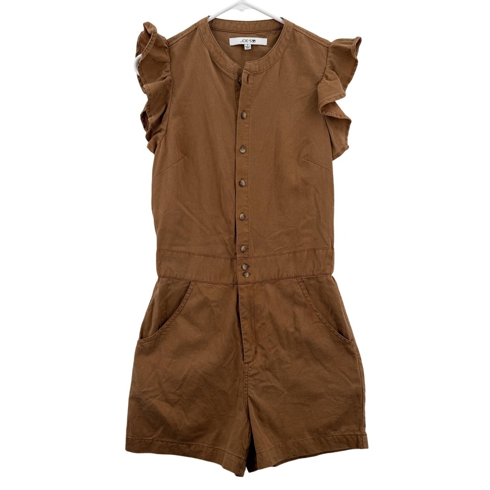 Joe's Jeans Romper Womens Small Brown Button Front Ruffle Sleeve Pockets Shorts
